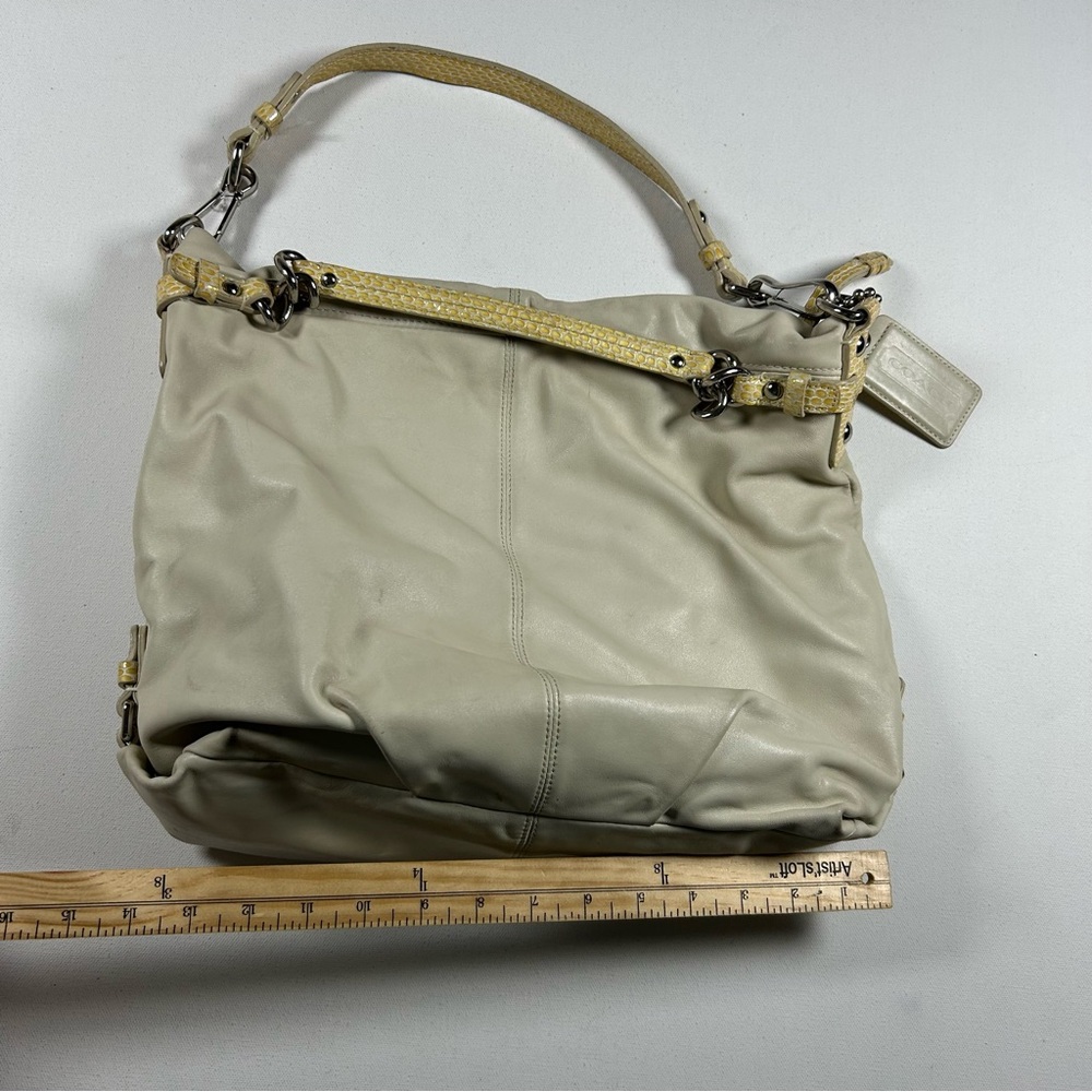Vintage Y2k Coach Brooke Cream Leather Hobo Shoulder Bag 1482 Reptile Trim RARE - Picture 5 of 12